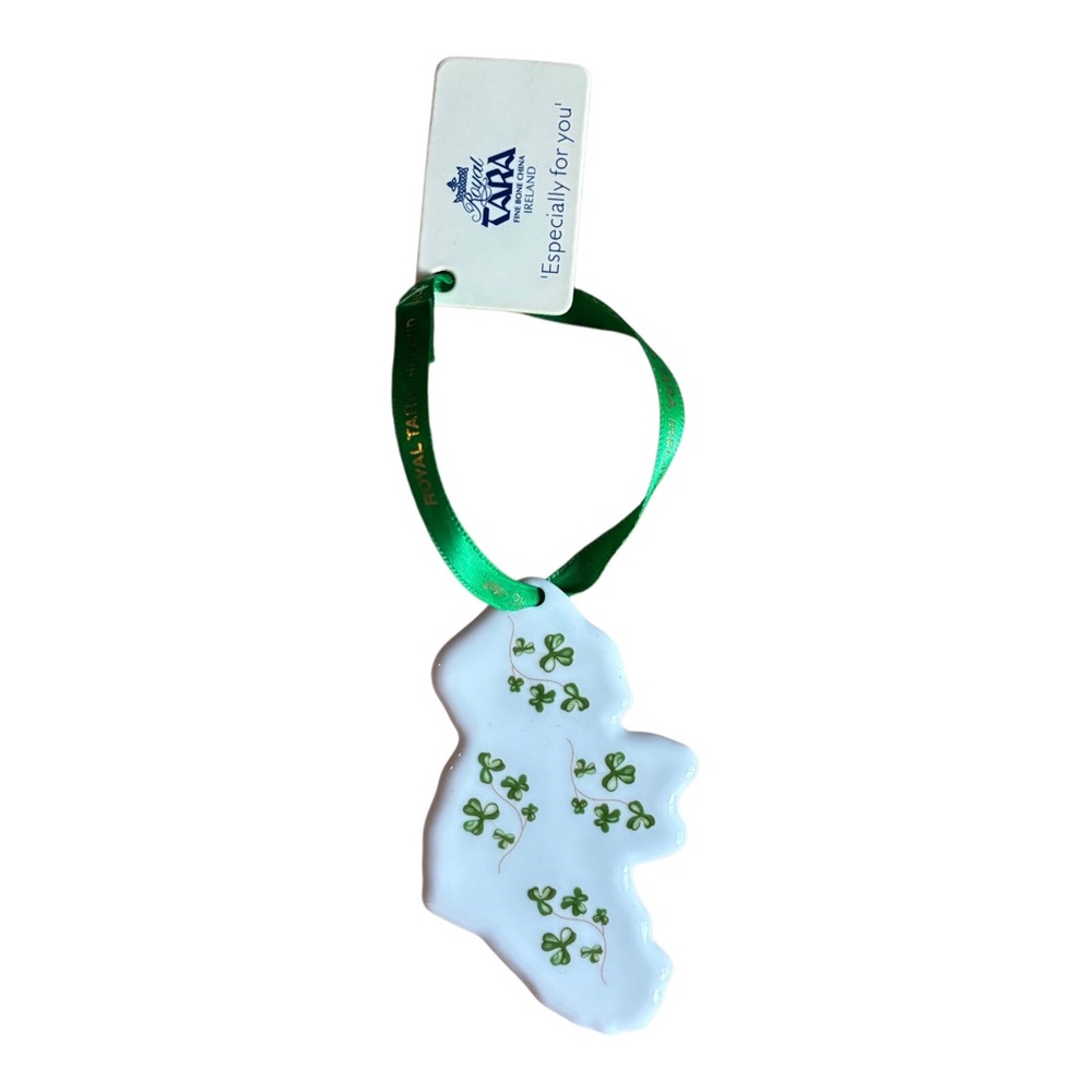 Royal Tara Holiday Ornament Map of Ireland Shamrocks NWT